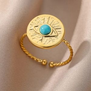 Boho Gold Opal Stone Ring Resizable